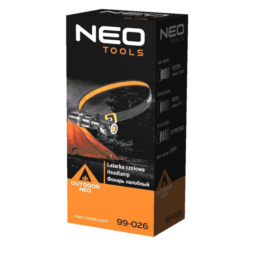Ліхтар налобний акумуляторний Neo Tools 99-026 чорний 800 люмен