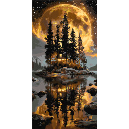 Картина по номерам "Дом в лесу" Origami LW5184 с красками металлик 40х80 см