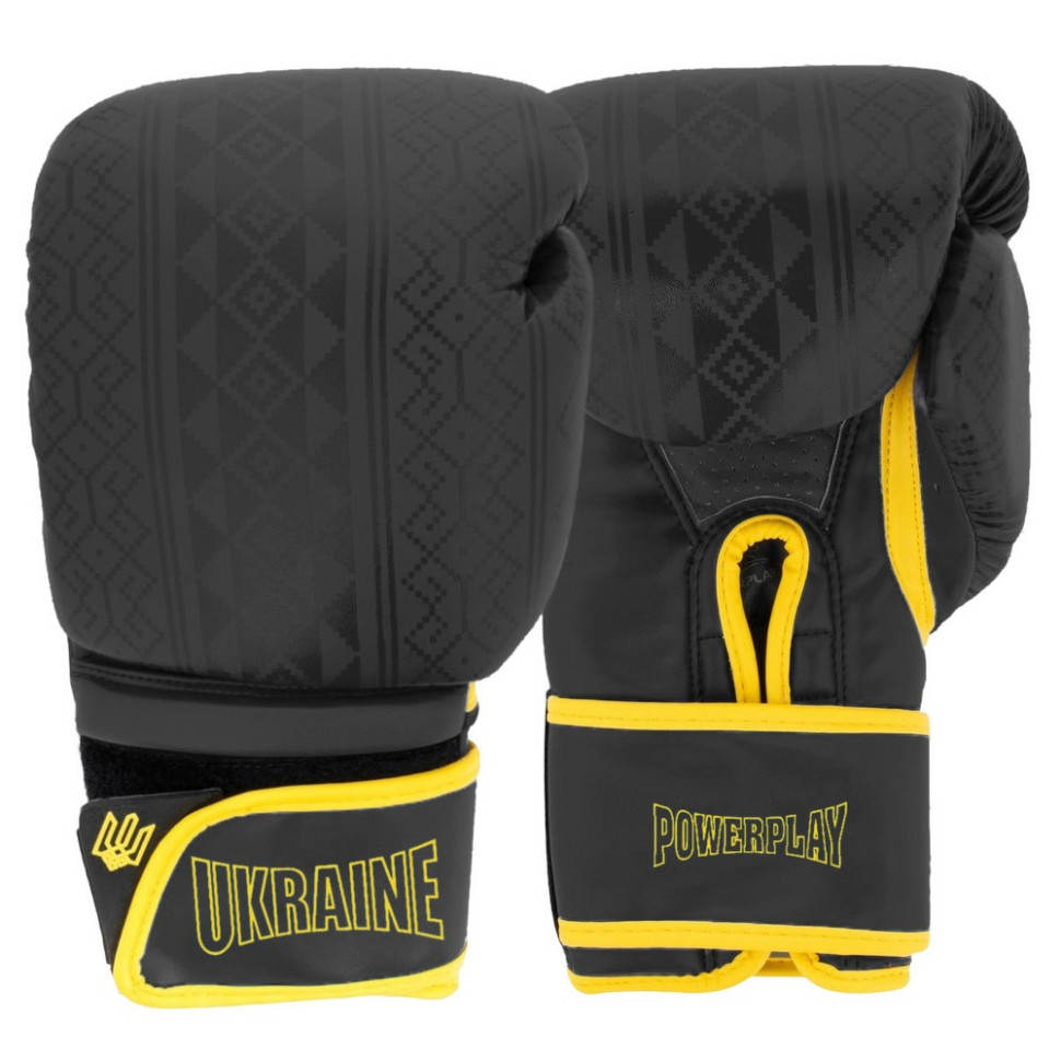 Боксерские перчатки 3021 Ukraine PowerPlay PP_3021_16oz_Black/Yellow, размер 16 унций