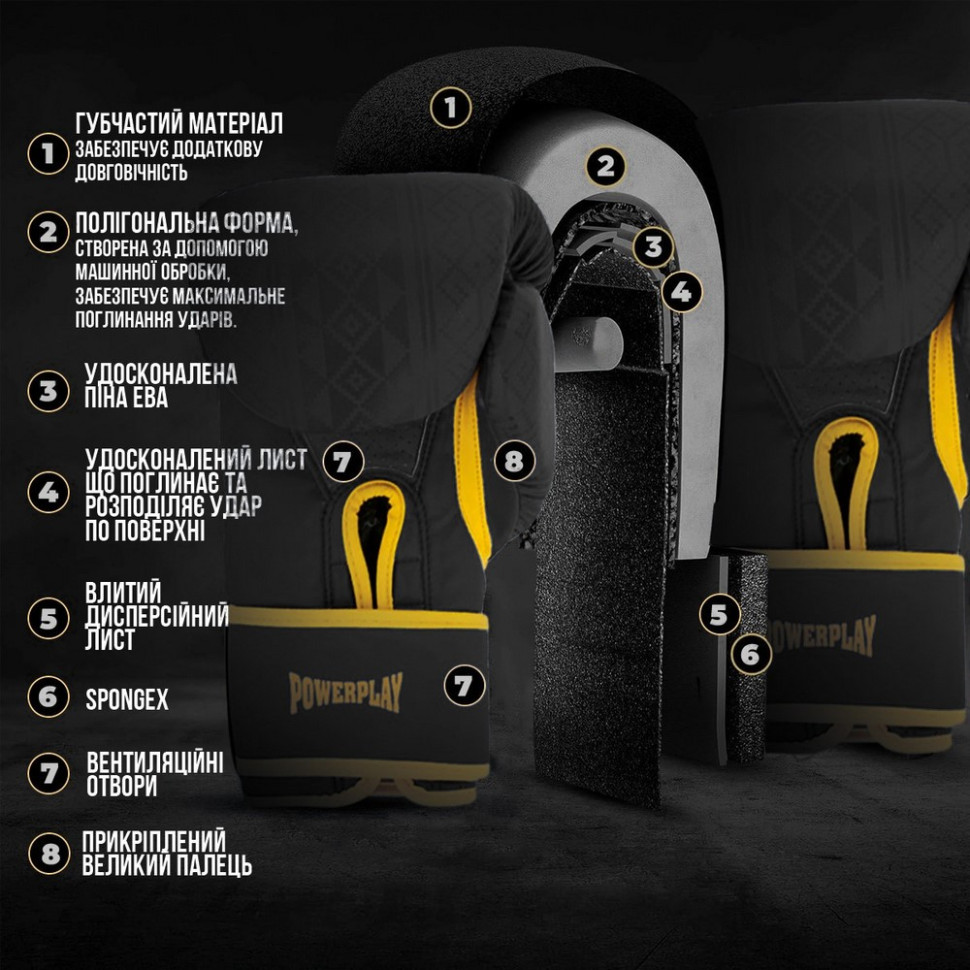 Боксерские перчатки 3021 Ukraine PowerPlay PP_3021_16oz_Black/Yellow, размер 16 унций
