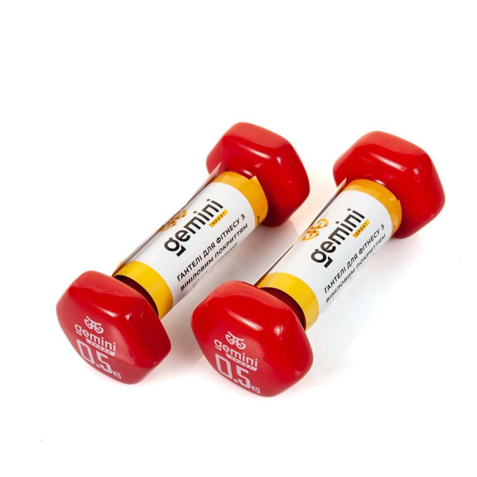 Гантели для фитнеса с виниловым покрытием Gemini Sport GSD-0.5RED 2 шт, по 0.5 кг, красные