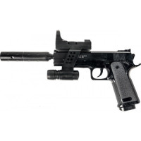 Детский пистолет "Beretta 92 с глушителем и лазерным прицелом" Galaxy G053A Пластиковый