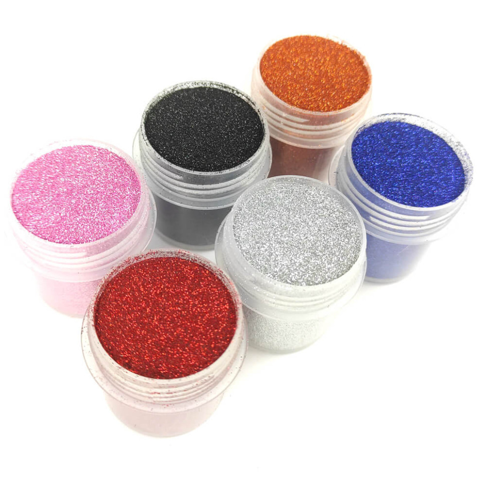 Набір гліттера для біо-тату «№1 Великий» Fresh Tattoo glitter-set-big-6x-1, 6 кольорів по 12 мл