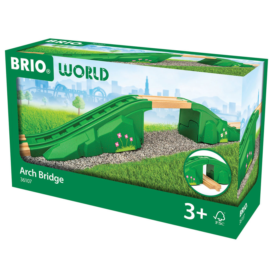 Арочный мост для детской железной дороги BRIO 36107-BR, пластик, дерево 3 элемента в комплекте