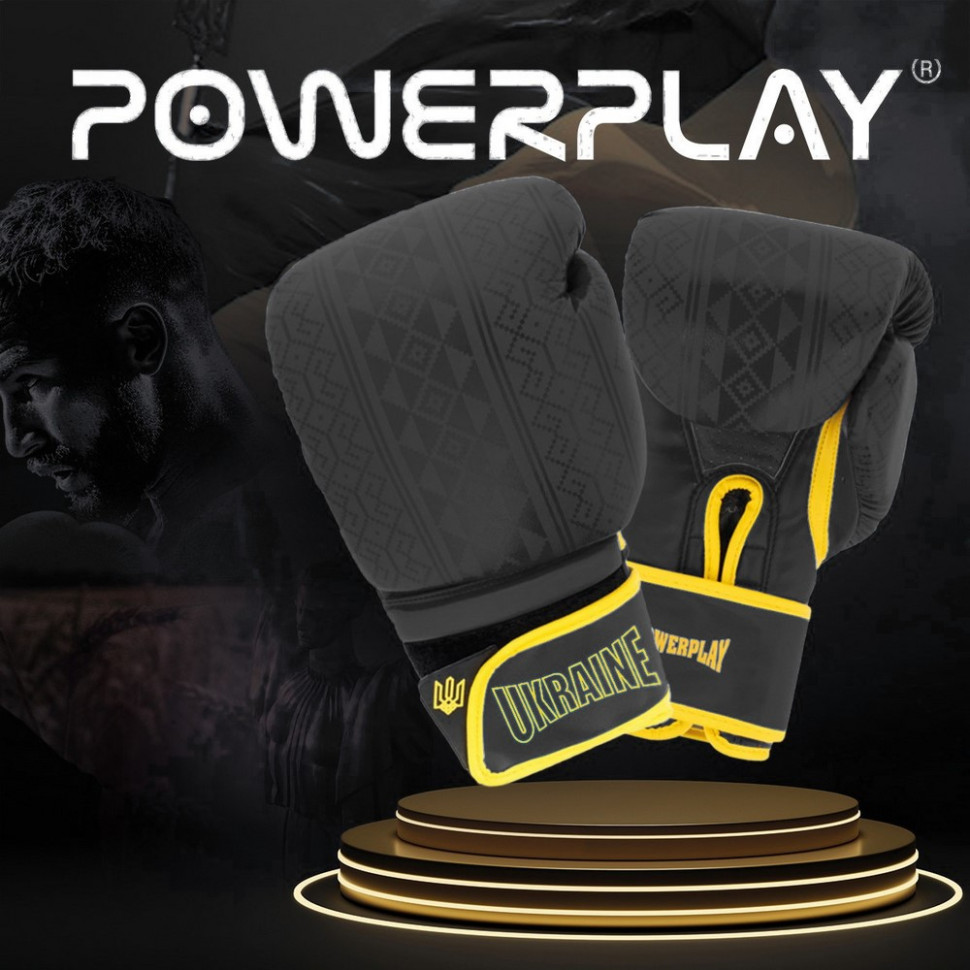 Боксерські рукавиці 3021 Ukraine PowerPlay PP_3021_8oz_Black/Yellow, розмір 8 унцій