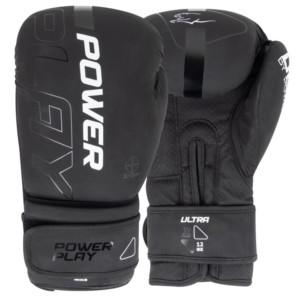 Боксерські рукавички 3024 Ultra Mat PowerPlay PP_3024_10oz_Bl/White, Чорно-Білі 10 унцій
