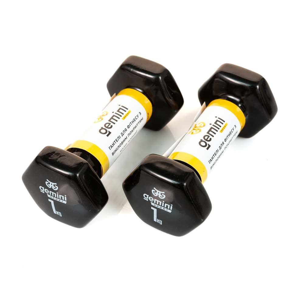 Гантели для фитнеса с виниловым покрытием Gemini Sport GSD-1.0BK 2 шт, по 1 кг, черные