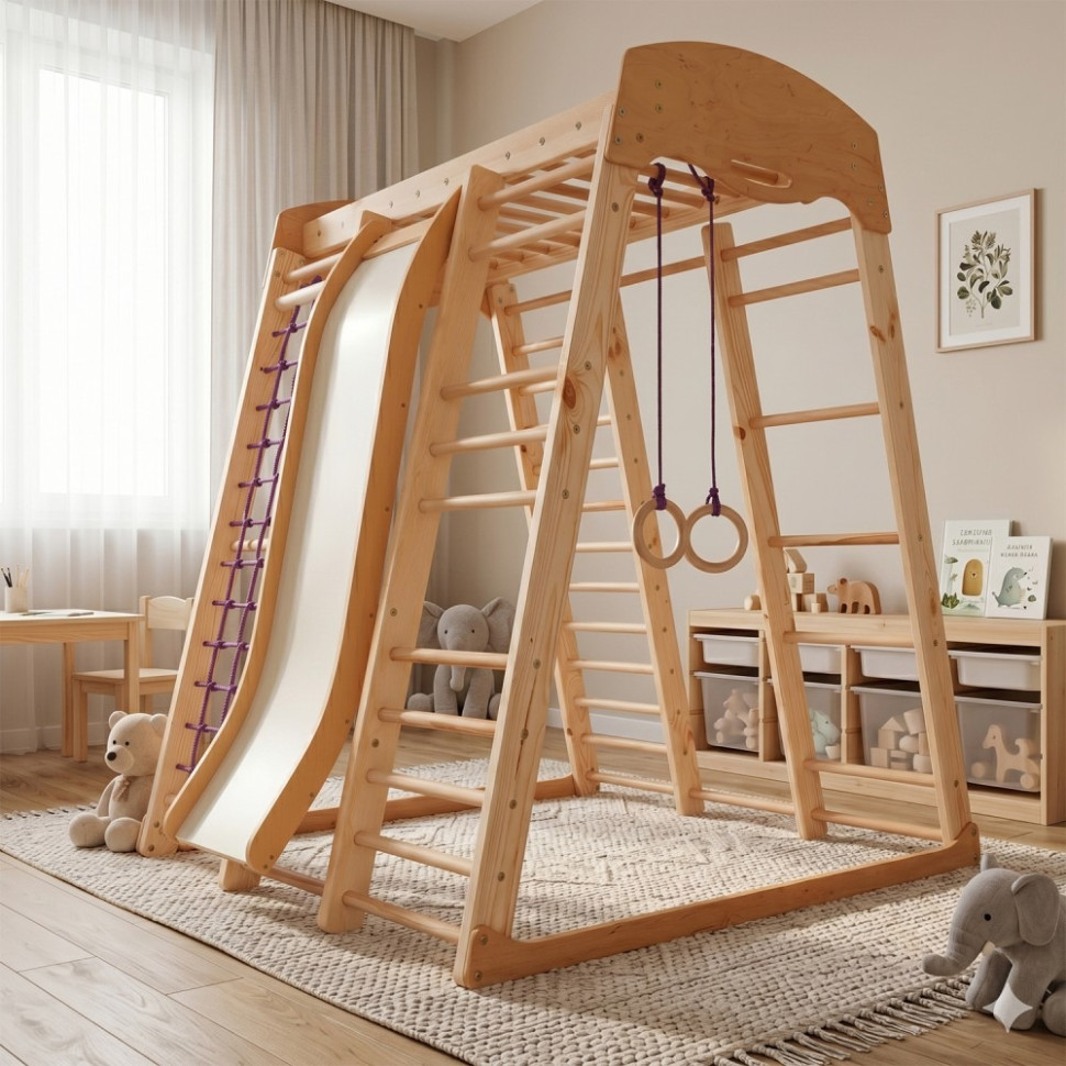 Спортивный комплекс для дома SportBaby «Акварелька» Wood, из натурального дерева, до 60 кг
