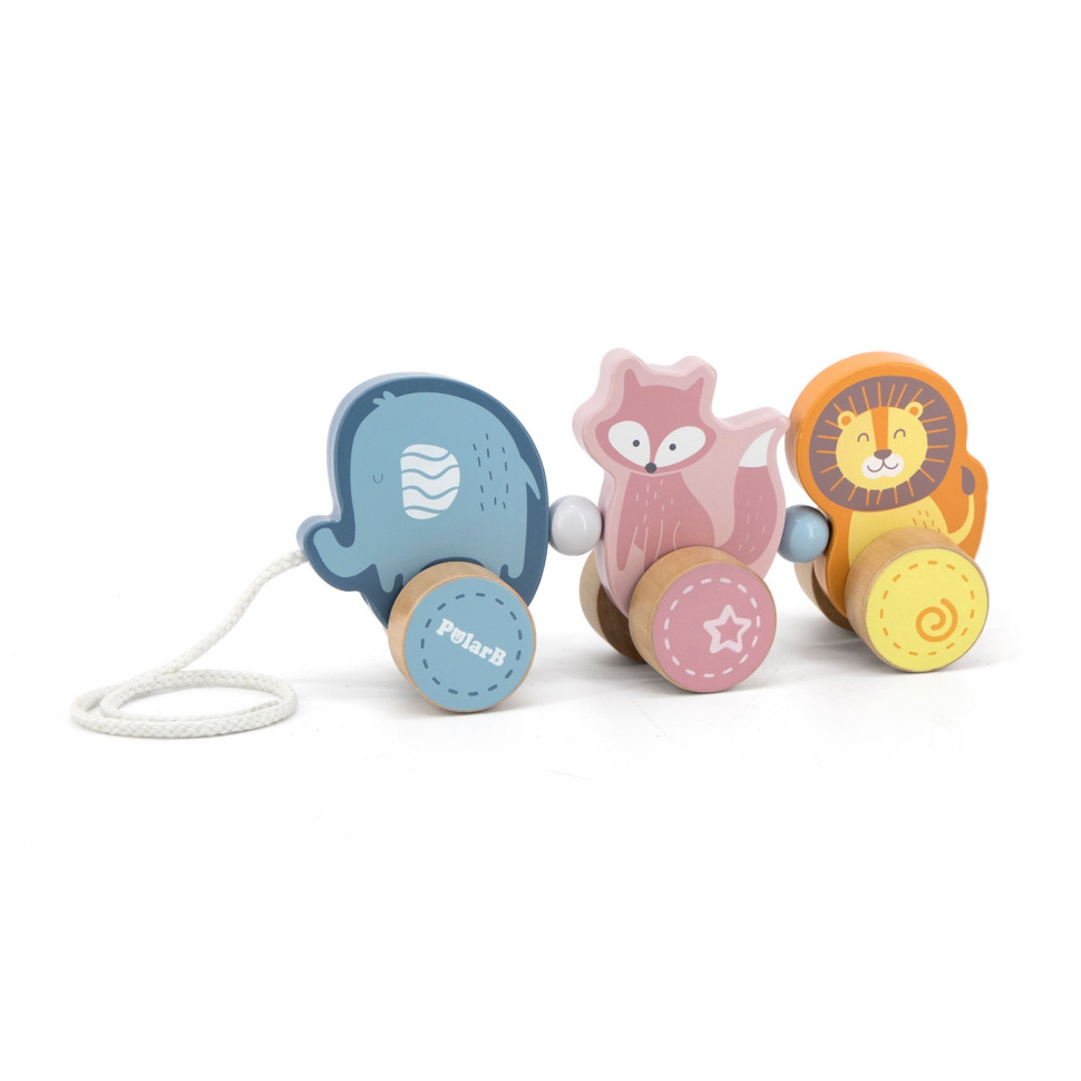 Дерев'яна каталка Звірята Viga Toys PolarB 44023 зі шнурком
