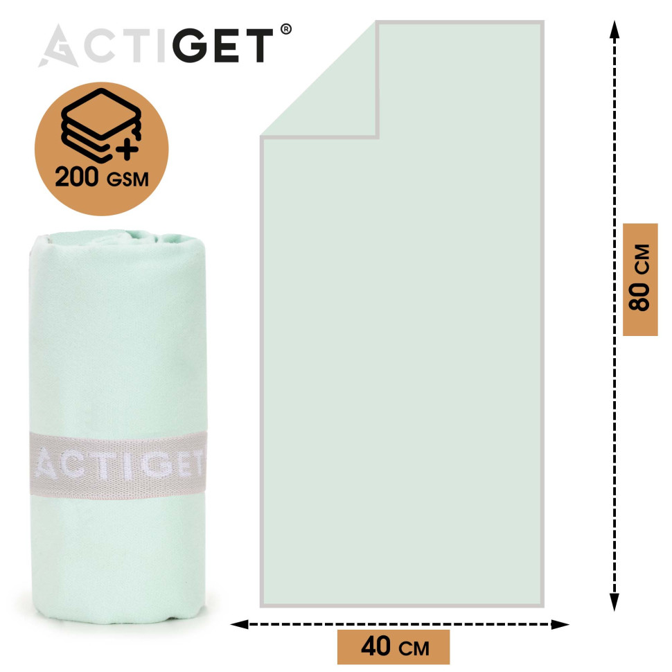 Рушник спортивний Actiget ACT0185 Mint, з мікрофібри 80x40 см