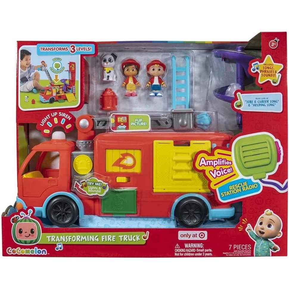 Игровой набор Feature Vehicle Пожарная машина-трансформер CoComelon CMW0220 с аксессуарами