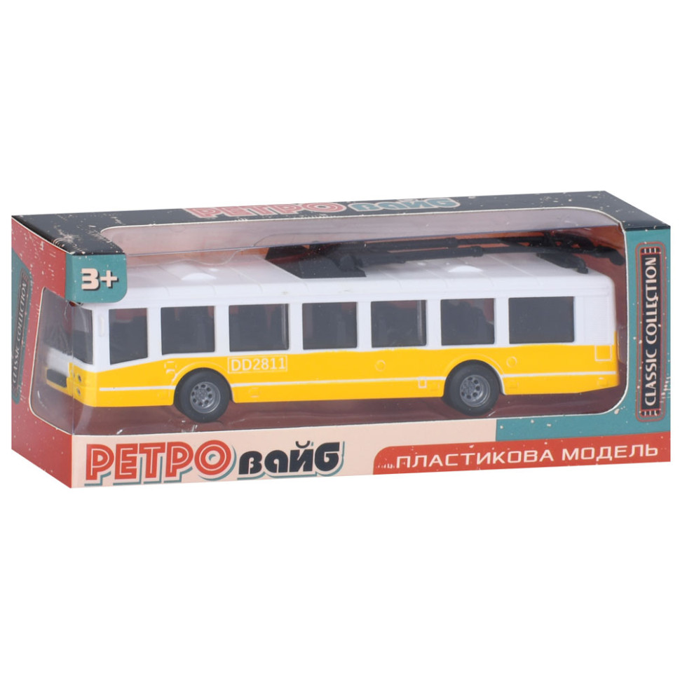 Игрушечный инерционный троллейбус Bambi 6336(Yellow) резиновые колеса, 17 см