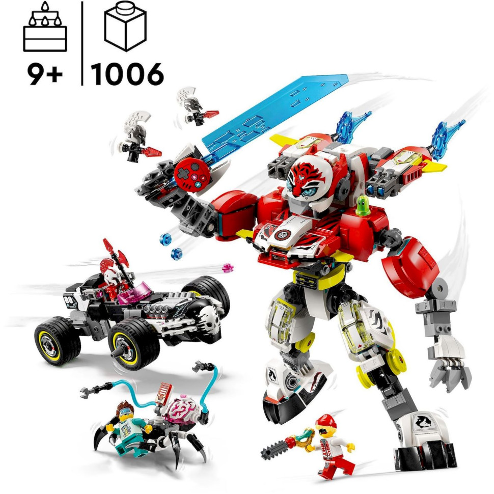 Конструктор LEGO DREAMZzz Робот-тигр Купера та Хот-род авто Зеро 71497, 1006 деталей