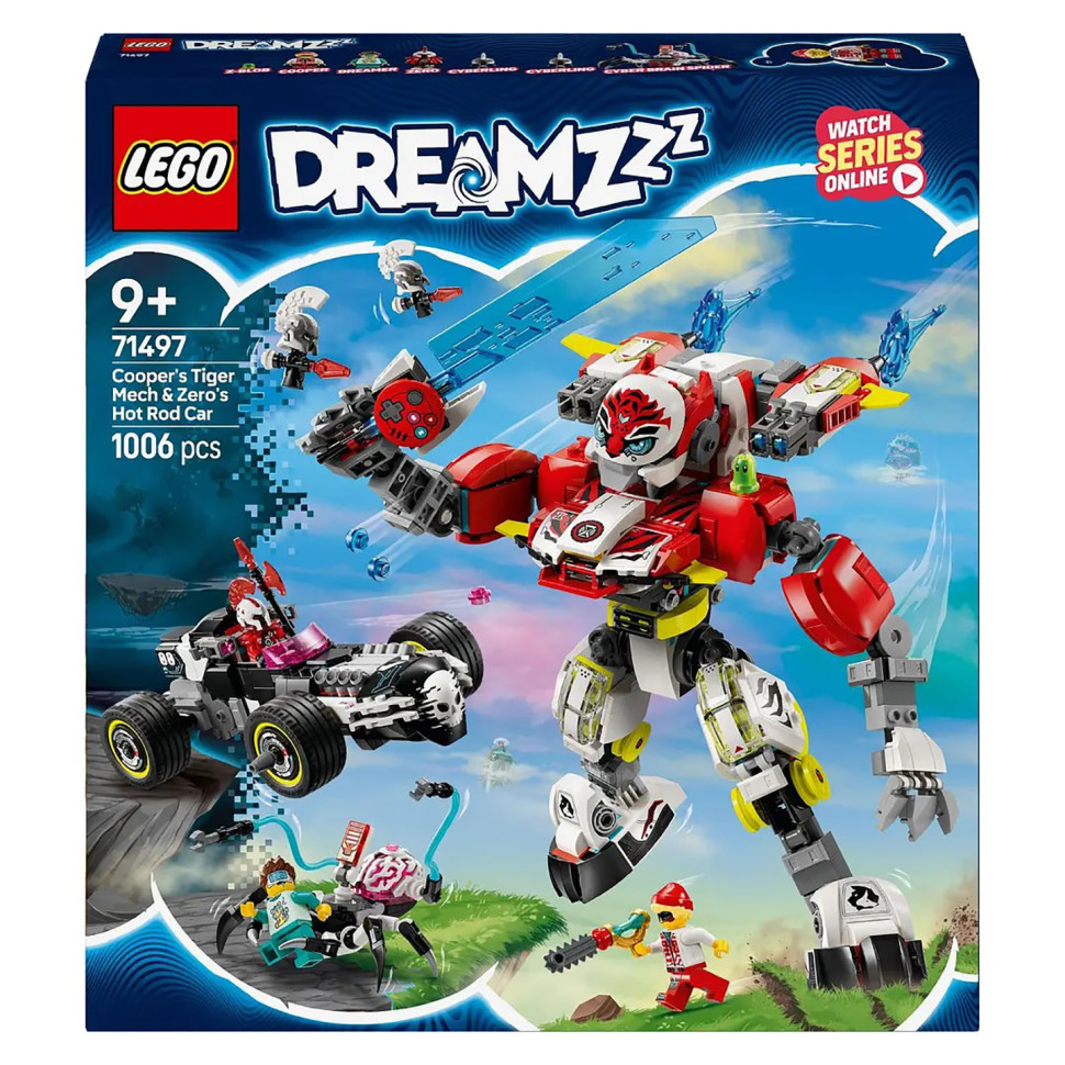 Конструктор LEGO DREAMZzz Робот-тигр Купера та Хот-род авто Зеро 71497, 1006 деталей
