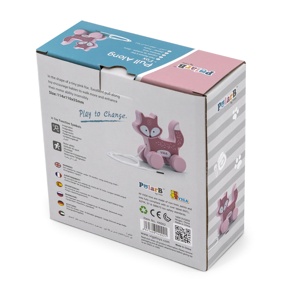 Деревянная каталка Лисичка Viga Toys PolarB 44002 с шнурком