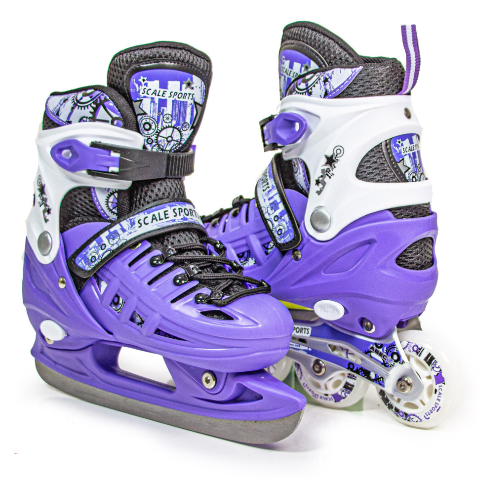 Комплект ролики-ковзани 2 в 1 Scale Sport 449718647 шолом з захистом, фіолетовий, розмір 29-33