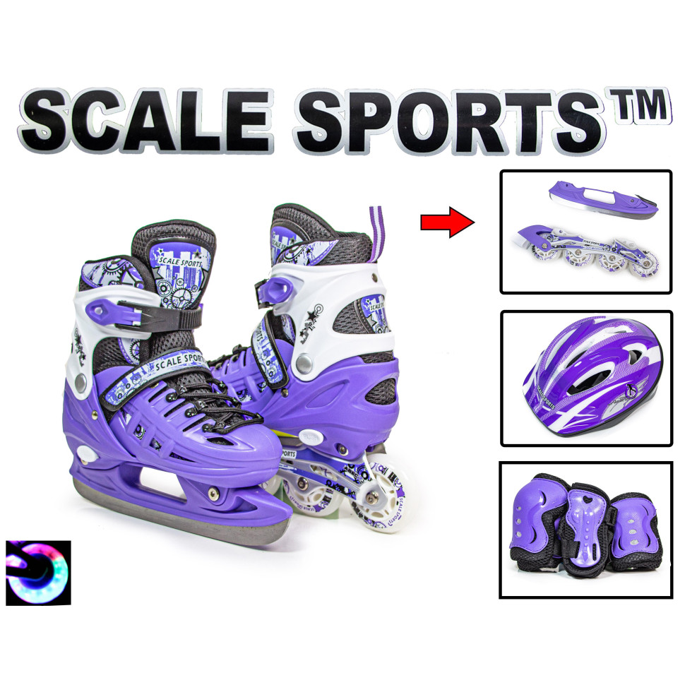 Комплект ролики-ковзани 2 в 1 Scale Sport 449718647 шолом з захистом, фіолетовий, розмір 29-33