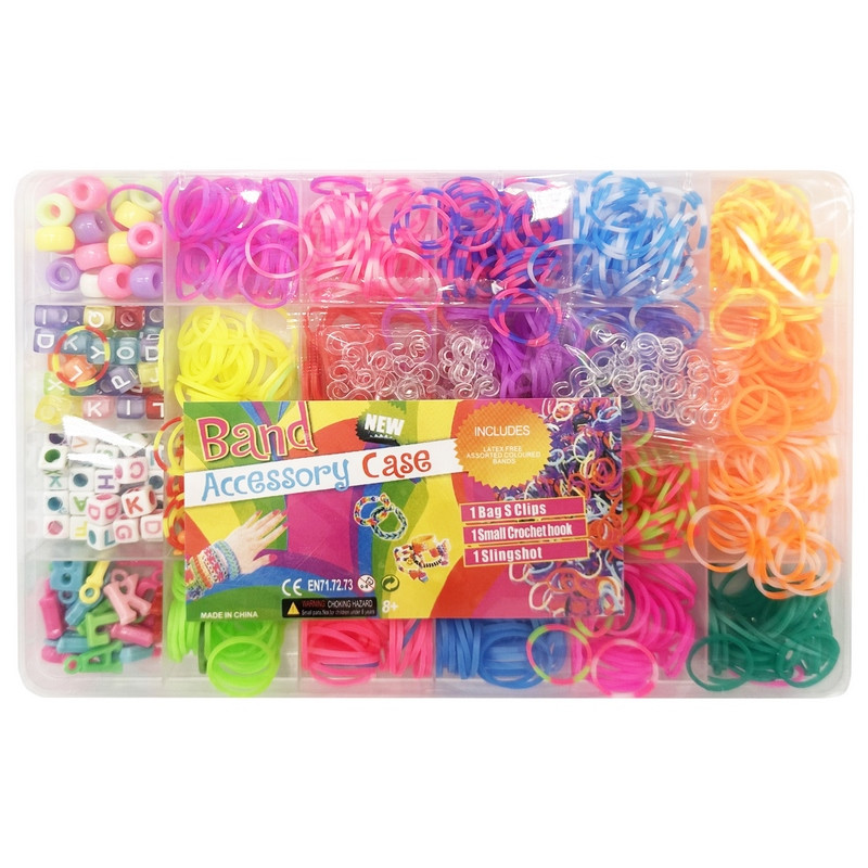 Набор резинок для плетения Bambi 035-63 в пластиковом боксе, с бусами
