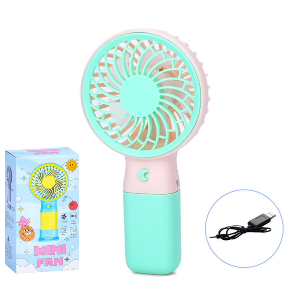 Портативний ручний вентилятор Bambi MK 5609(Turquoise) з підставкою, 15,5 см, USB