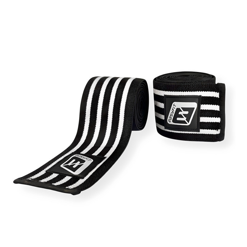 Бинт для приседаний EasyFit EF-0065-GY, фиксатор коленного сустава, черно-белый