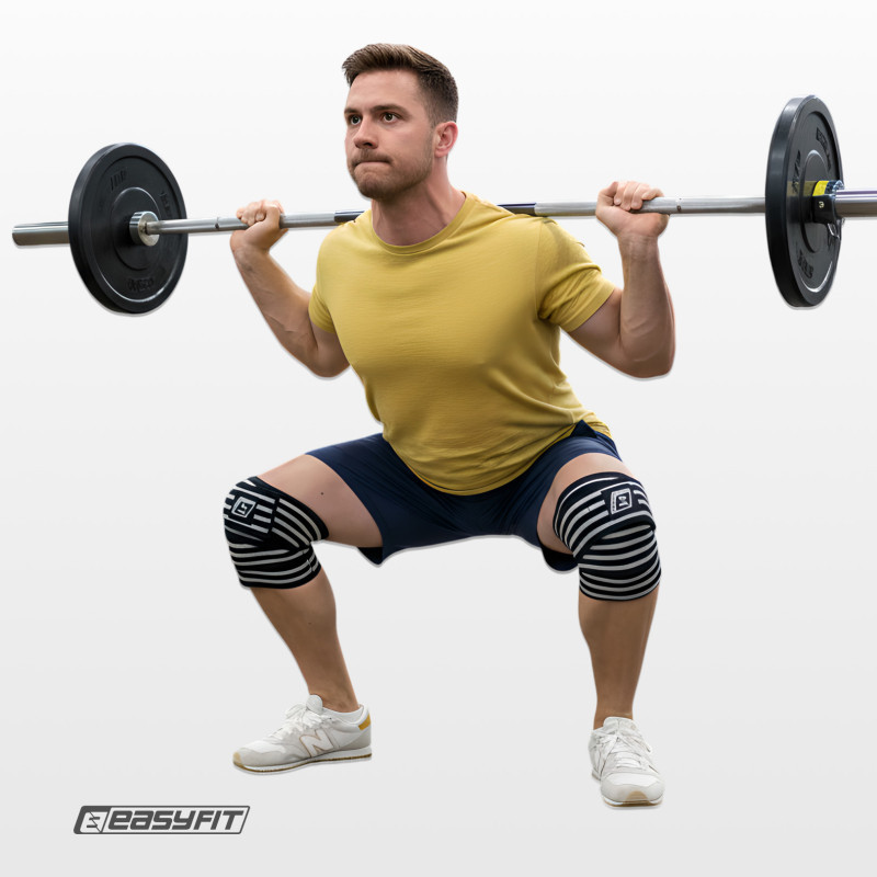 Бинт для приседаний EasyFit EF-0065-GY, фиксатор коленного сустава, черно-белый