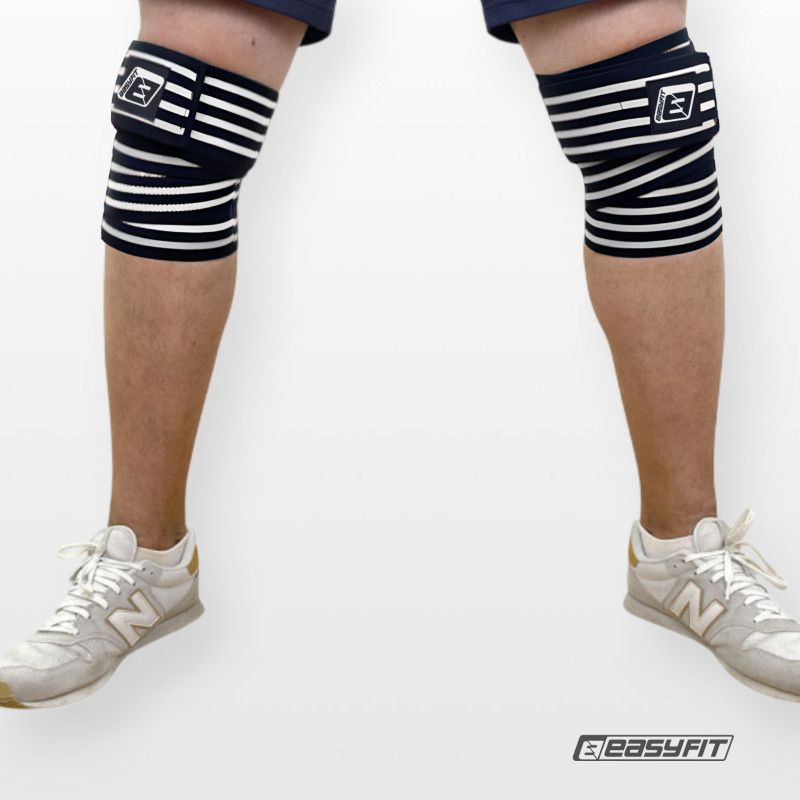 Бинт для приседаний EasyFit EF-0065-GY, фиксатор коленного сустава, черно-белый