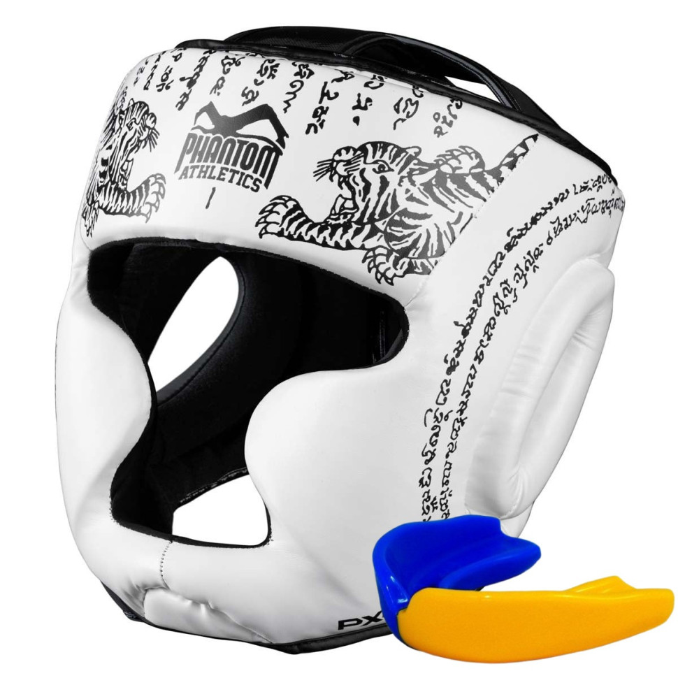Боксерський шолом Muay Thai Full Face Phantom PHHG2680 White (капа в подарунок)