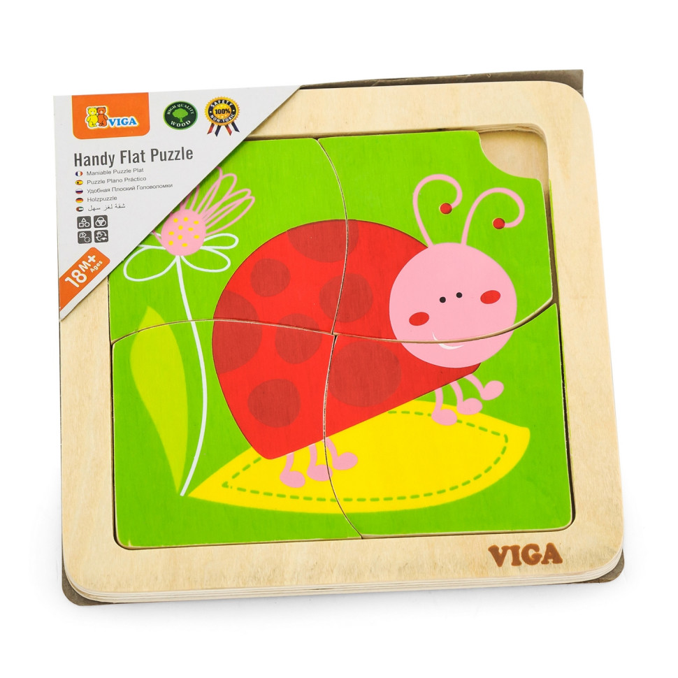 Деревянный мини-пазл Божья коровка Viga Toys 50140, 4 элемента