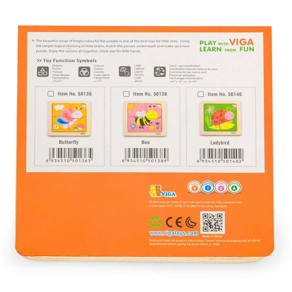 Деревянный мини-пазл Божья коровка Viga Toys 50140, 4 элемента