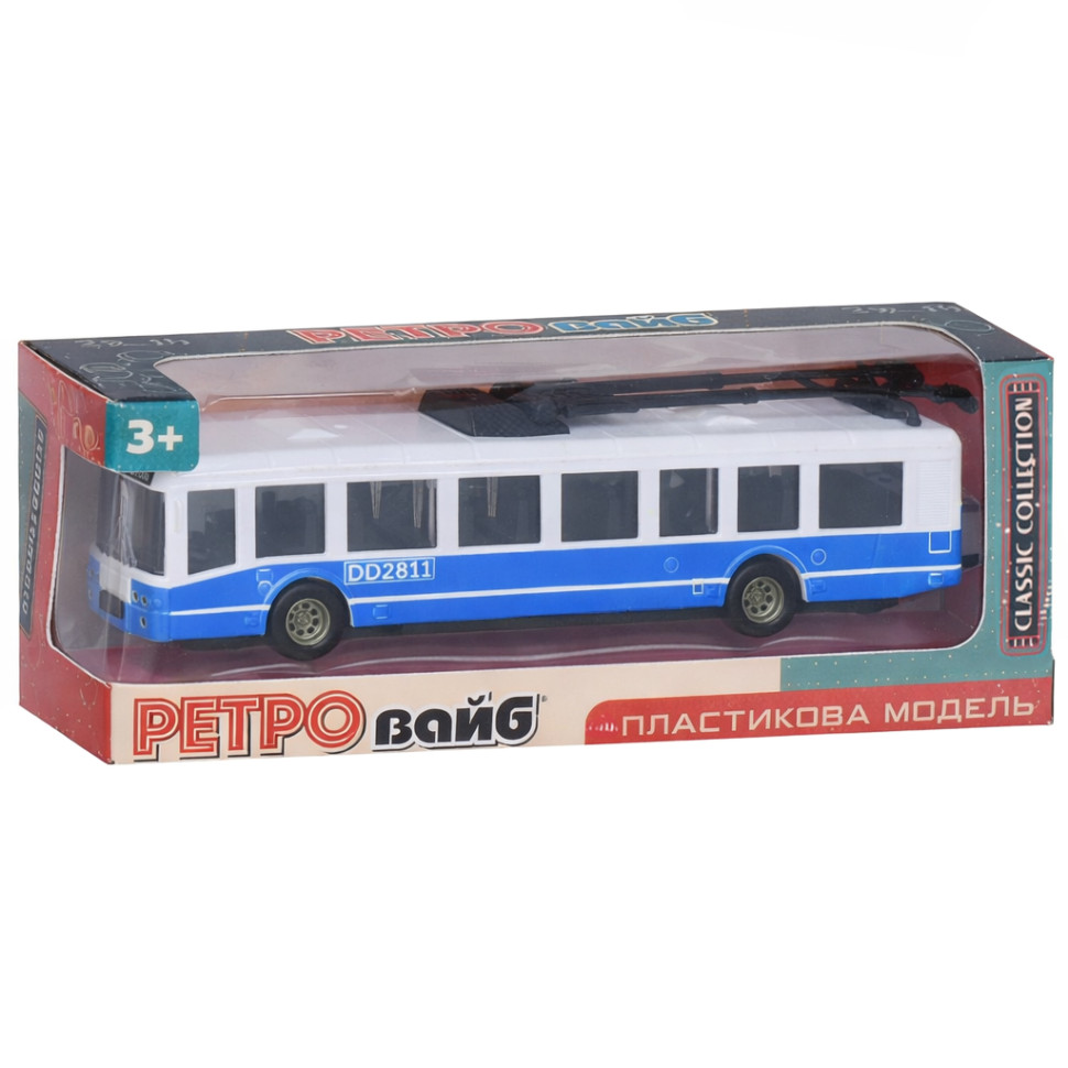 Игрушечный инерционный троллейбус Bambi 6336(Blue) резиновые колеса, 17 см
