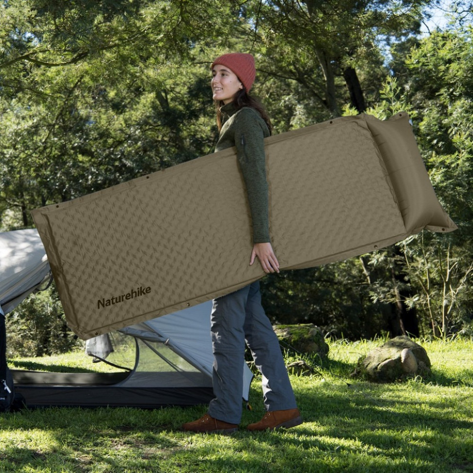 Коврик самонадувающийся одноместный с подушкой CNK2300DZ014 Naturehike 6976023923364, 30 мм, темно-зеленый