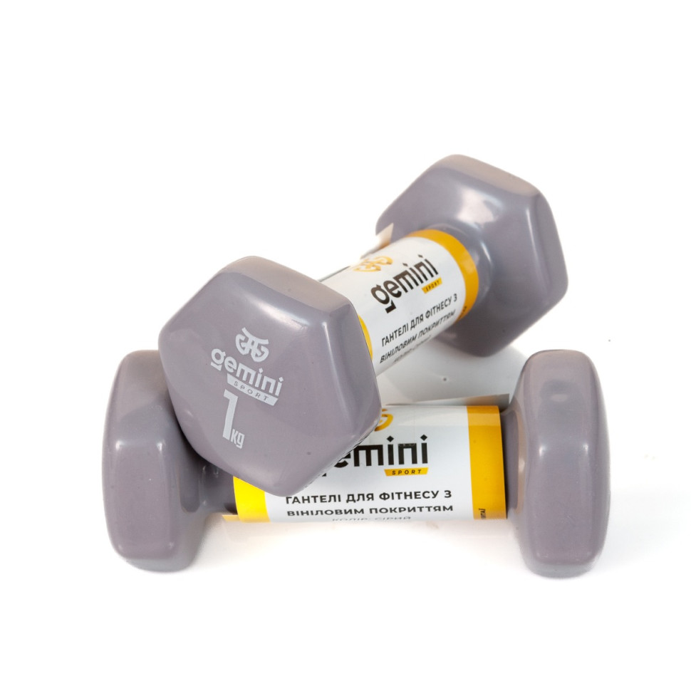 Гантели для фитнеса с виниловым покрытием Gemini Sport GSD-1.0GRAY 2 шт, по 1 кг, серые