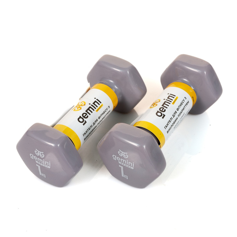 Гантели для фитнеса с виниловым покрытием Gemini Sport GSD-1.0GRAY 2 шт, по 1 кг, серые