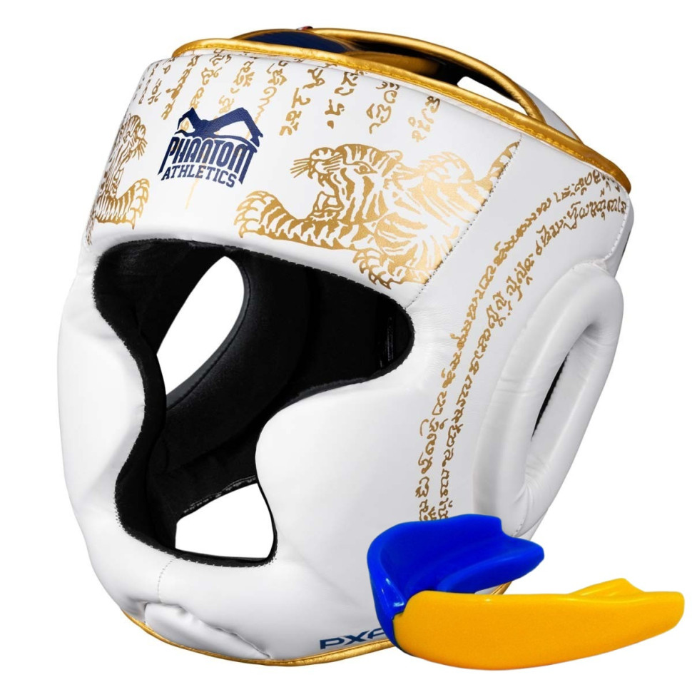 Боксерский шлем Muay Thai Full Face Phantom PHHG2683 White Gold (капа в подарок)