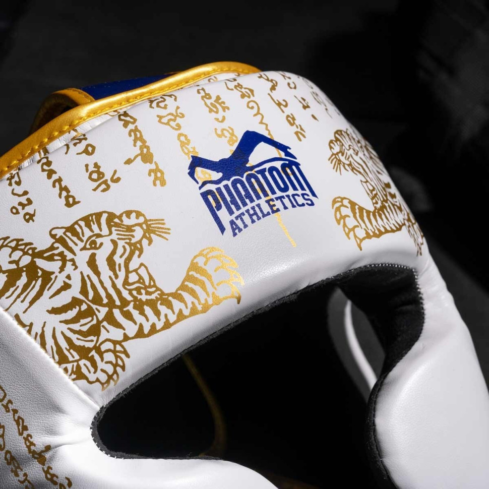 Боксерский шлем Muay Thai Full Face Phantom PHHG2683 White Gold (капа в подарок)