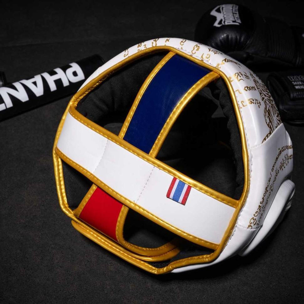 Боксерский шлем Muay Thai Full Face Phantom PHHG2683 White Gold (капа в подарок)