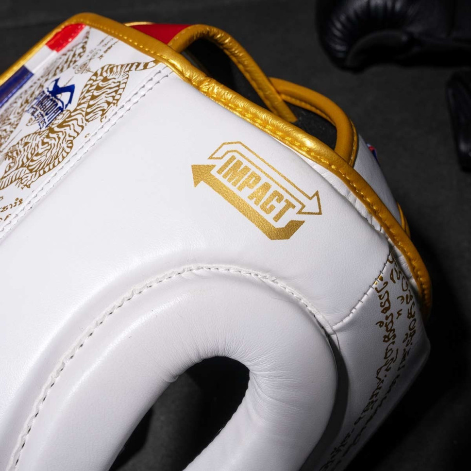 Боксерский шлем Muay Thai Full Face Phantom PHHG2683 White Gold (капа в подарок)