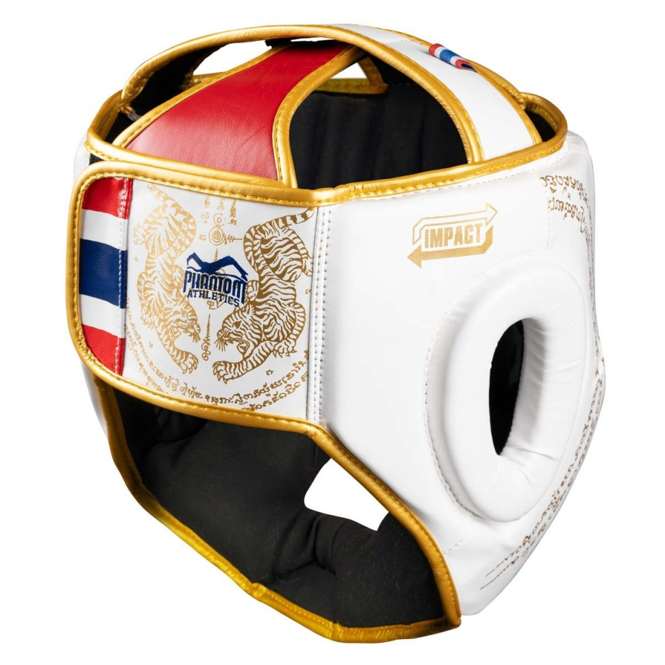Боксерский шлем Muay Thai Full Face Phantom PHHG2683 White Gold (капа в подарок)