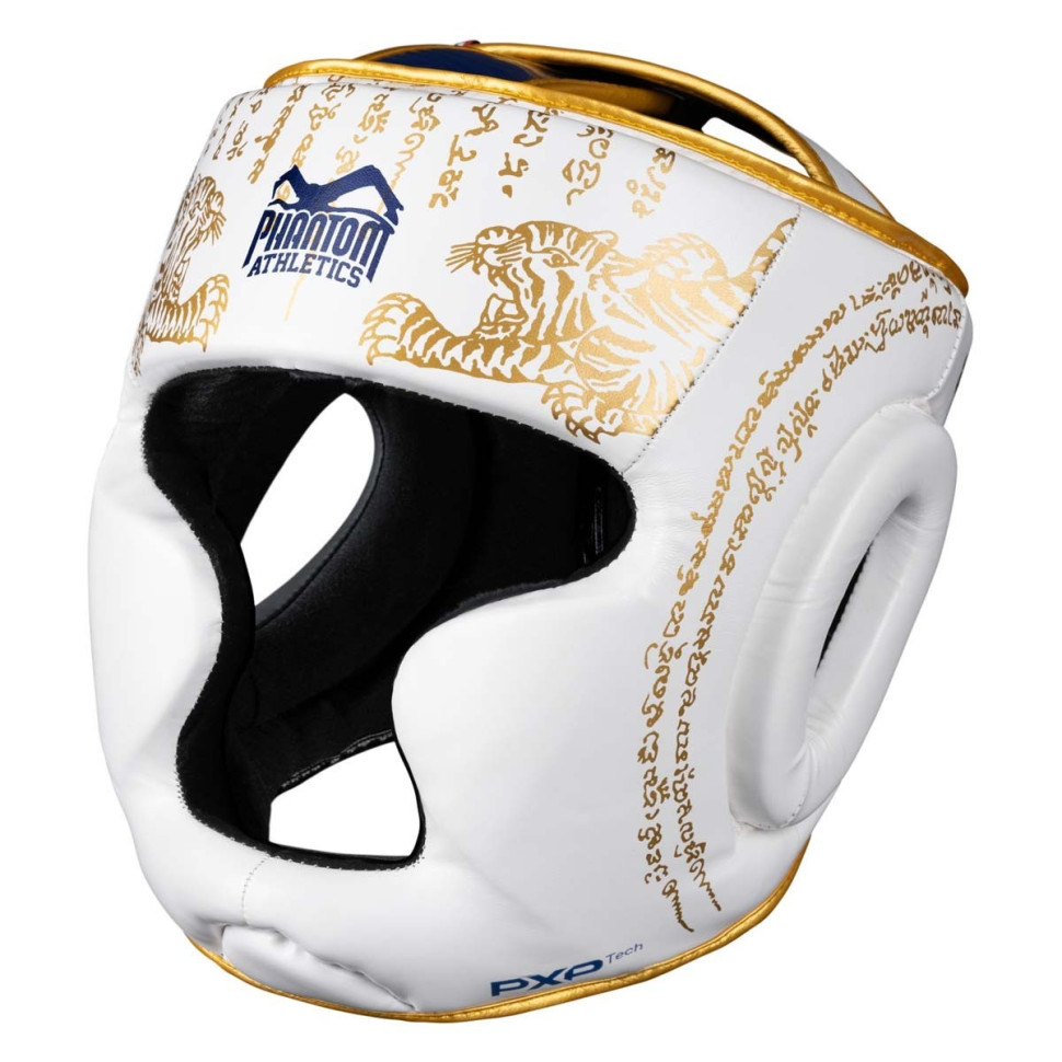 Боксерский шлем Muay Thai Full Face Phantom PHHG2683 White Gold (капа в подарок)