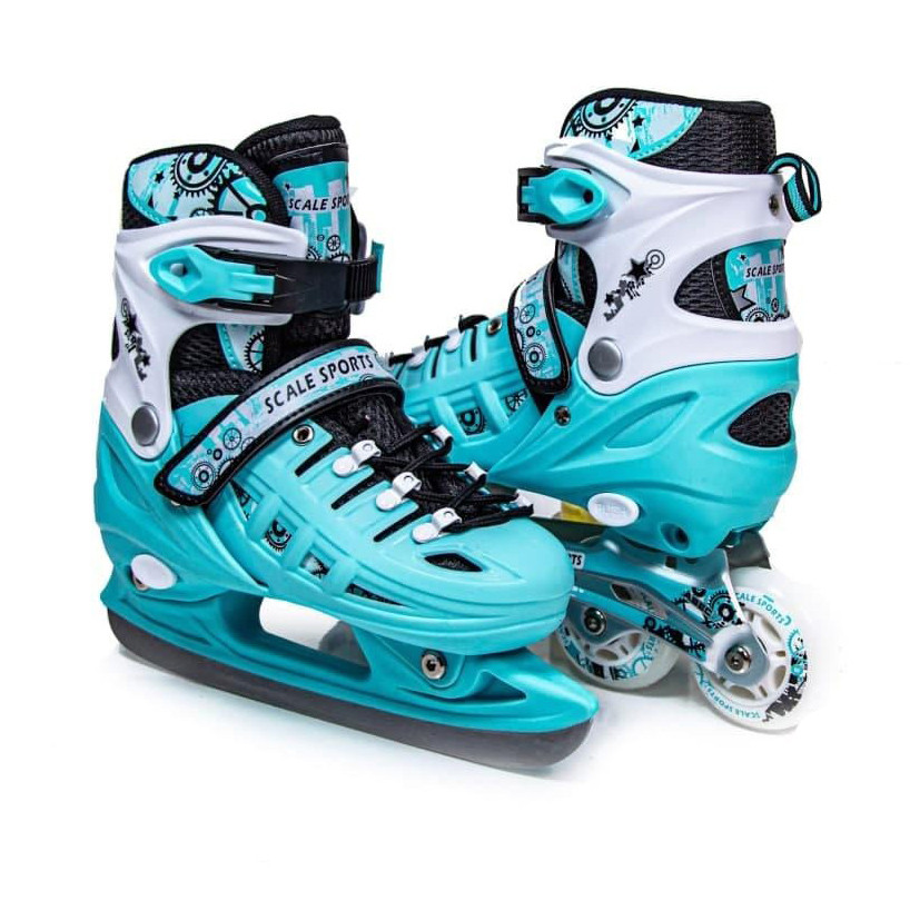 Комплект ролики-коньки 2 в 1 Scale Sport 53681290 шлем с защитой, мятный, размер 29-33