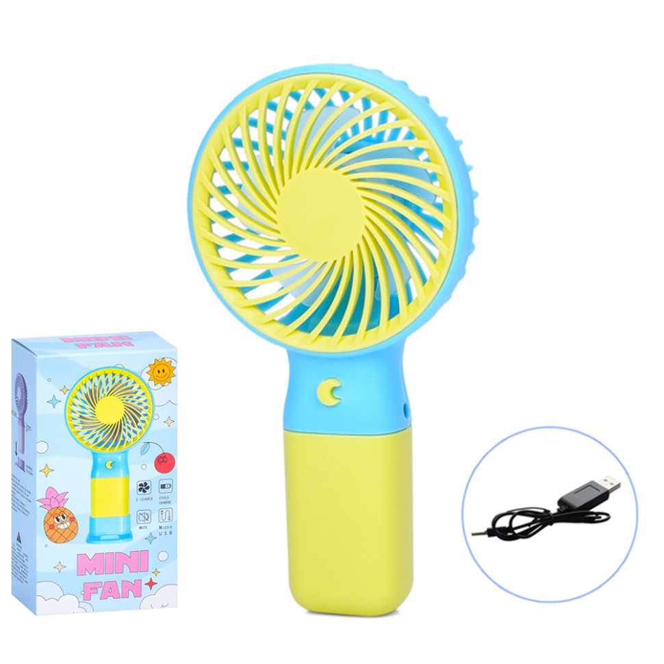 Портативний ручний вентилятор Bambi MK 5609(Yellow) з підставкою, 15,5 см, USB