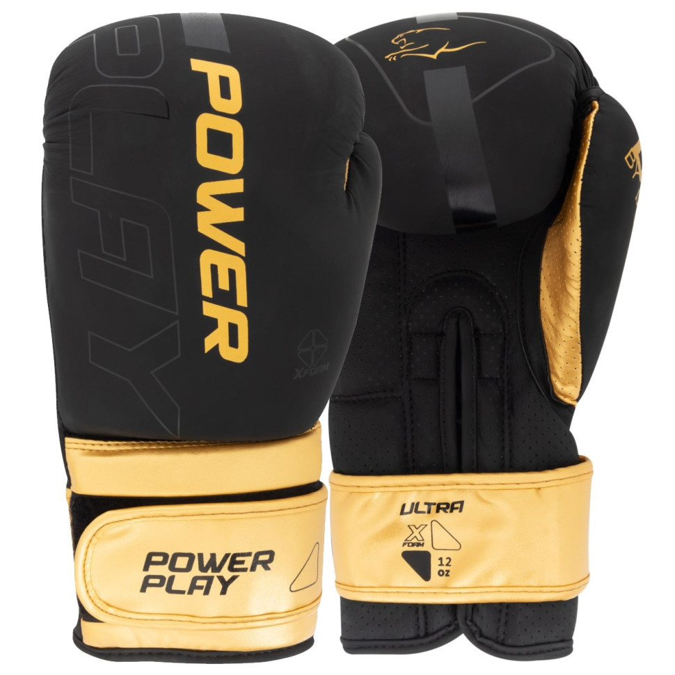 Боксерские перчатки 3024 Ultra Mat PowerPlay PP_3024_10oz_Bl/Gold, Черно-Золотые 10 унций