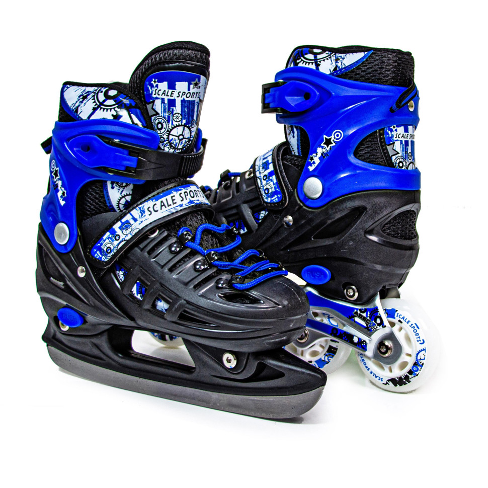 Комплект ролики-коньки 2 в 1 Scale Sport 97811142 шлем с защитой, синий, размер 29-33