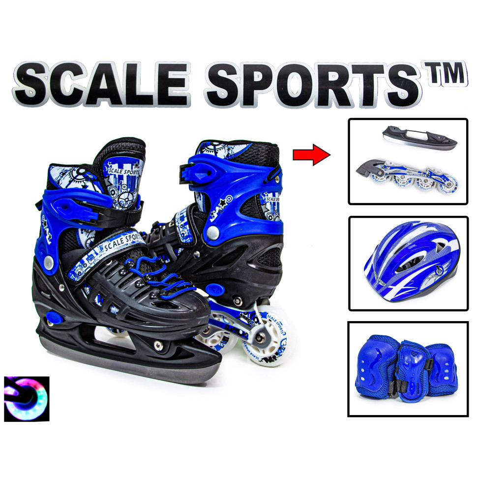 Комплект ролики-коньки 2 в 1 Scale Sport 97811142 шлем с защитой, синий, размер 29-33