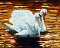 Картина по номерам и алмазная мозаика 2 в 1. Rainbow Art "Лебеди на закате" GZS1112-RA