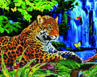 Картина по номерам и алмазная мозаика 2 в 1. Rainbow Art "Леопард у водопада" GZS1042-RA