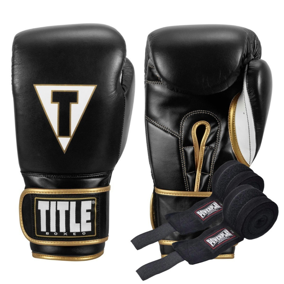 Боксерські рукавиці Boxeo Mexican Leather Quatro TITLE BATGE4 12 oz BK/WH 12 унцій (бинти в комплекті)