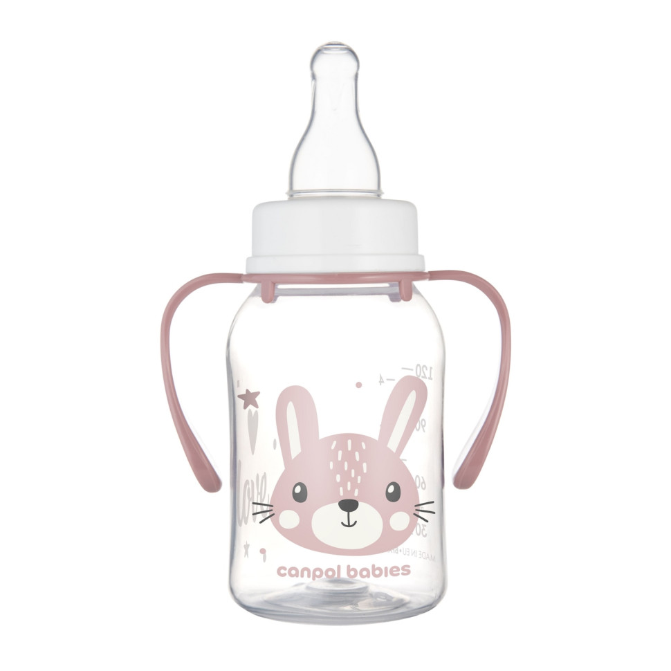 Детская стандартная бутылочка с ручками Cute animals Canpol babies 11/823_pin 120 мл