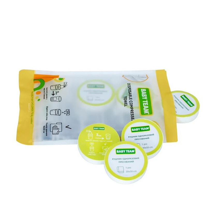 Рушники одноразові Baby Team 0155 пресовані 6 штук,віскоза
