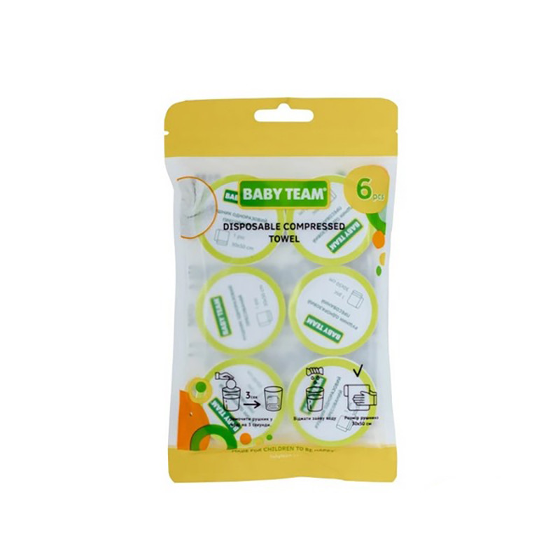 Рушники одноразові Baby Team 0155 пресовані 6 штук,віскоза